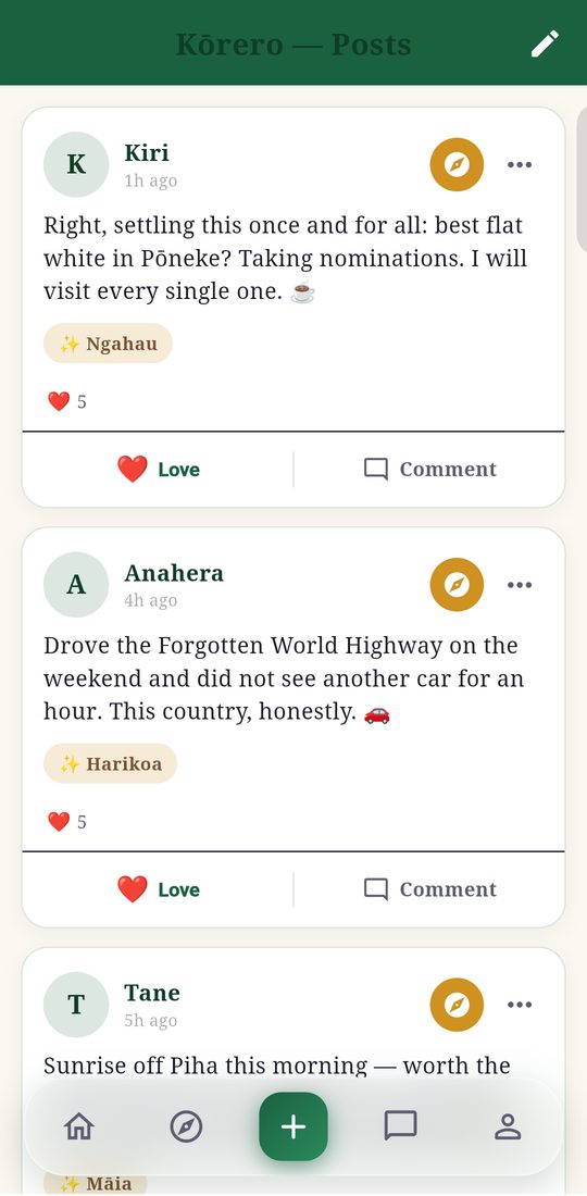 The Posts feed with community posts from around New Zealand
