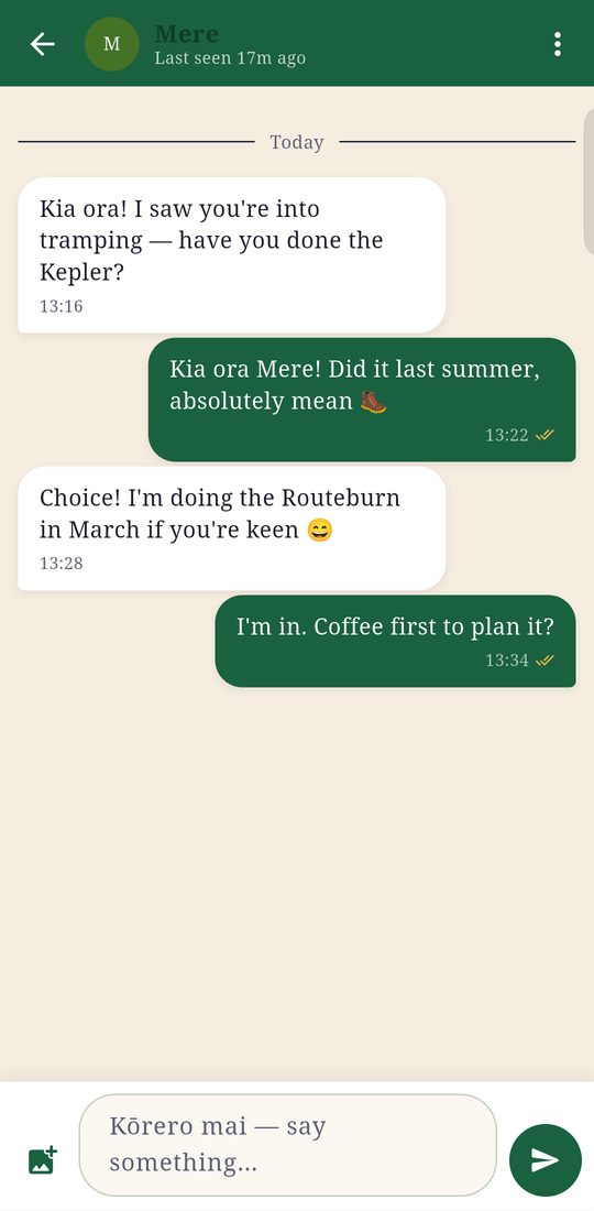 A chat thread between two matched members